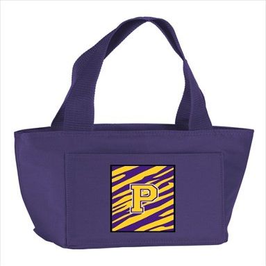 212 Main Monogram Letter P - Tiger Stripe- Purple Insulated Cooler Lunch Bag