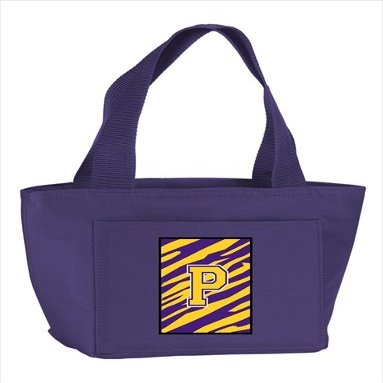 212 Main Monogram Letter P - Tiger Stripe- Purple Insulated Cooler Lunch Bag