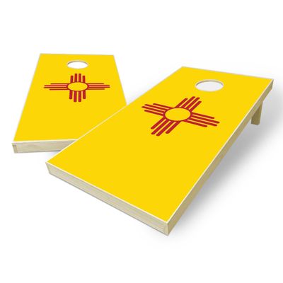 State Flag Solid Wood Regulation Cornhole Set 4 Feet x 2 Feet Includes Set of 8 Bags and Carrying Case with Optional LED Lights and Lamination (New Mexico)