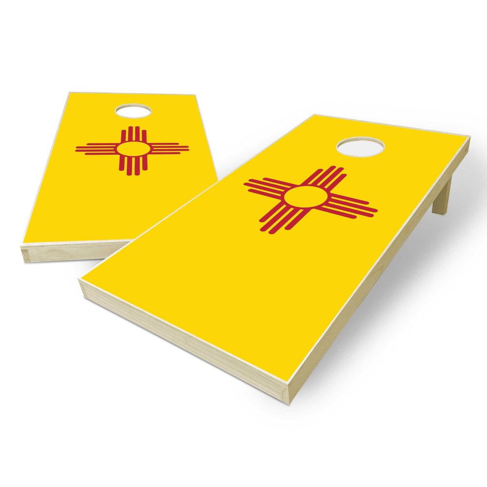 State Flag Solid Wood Regulation Cornhole Set 4 Feet x 2 Feet Includes Set of 8 Bags and Carrying Case with Optional LED Lights and Lamination (New Mexico)