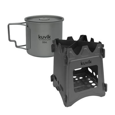 Kuvik 350ml (11.8 oz) Titanium Cup & Titanium Wood Stove Bundle