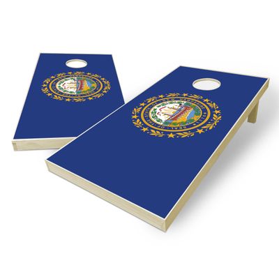State Flag Solid Wood Regulation Cornhole Set 4 Feet x 2 Feet Includes Set of 8 Bags and Carrying Case with Optional LED Lights and Lamination (New Hampshire)