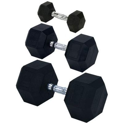 212 Main Rubber Encased Solid Hex Dumbbell 5 lbs, chrome