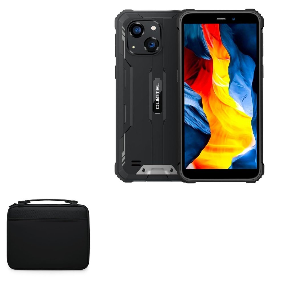 BoxWave Case Compatible with Oukitel WP32 - Hard Shell Briefcase, Slim Messenger Bag Briefcase Cover Side Pockets - Jet Black