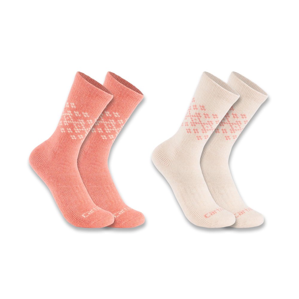 Carhartt Women's Midweight Synthetic-Wool Blend Fairisle Crew Sock 2 Pack, Assorted 03 Orange, Large