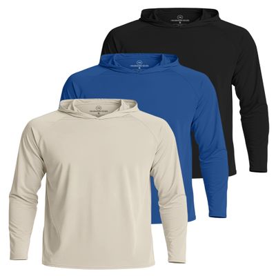 Real Essentials 3 Pack: Men's Long Sleeve Rash Guard Hoodie - SPF UV Sun Protection Workout Fishing Swim Shirts, Set 2, 4X