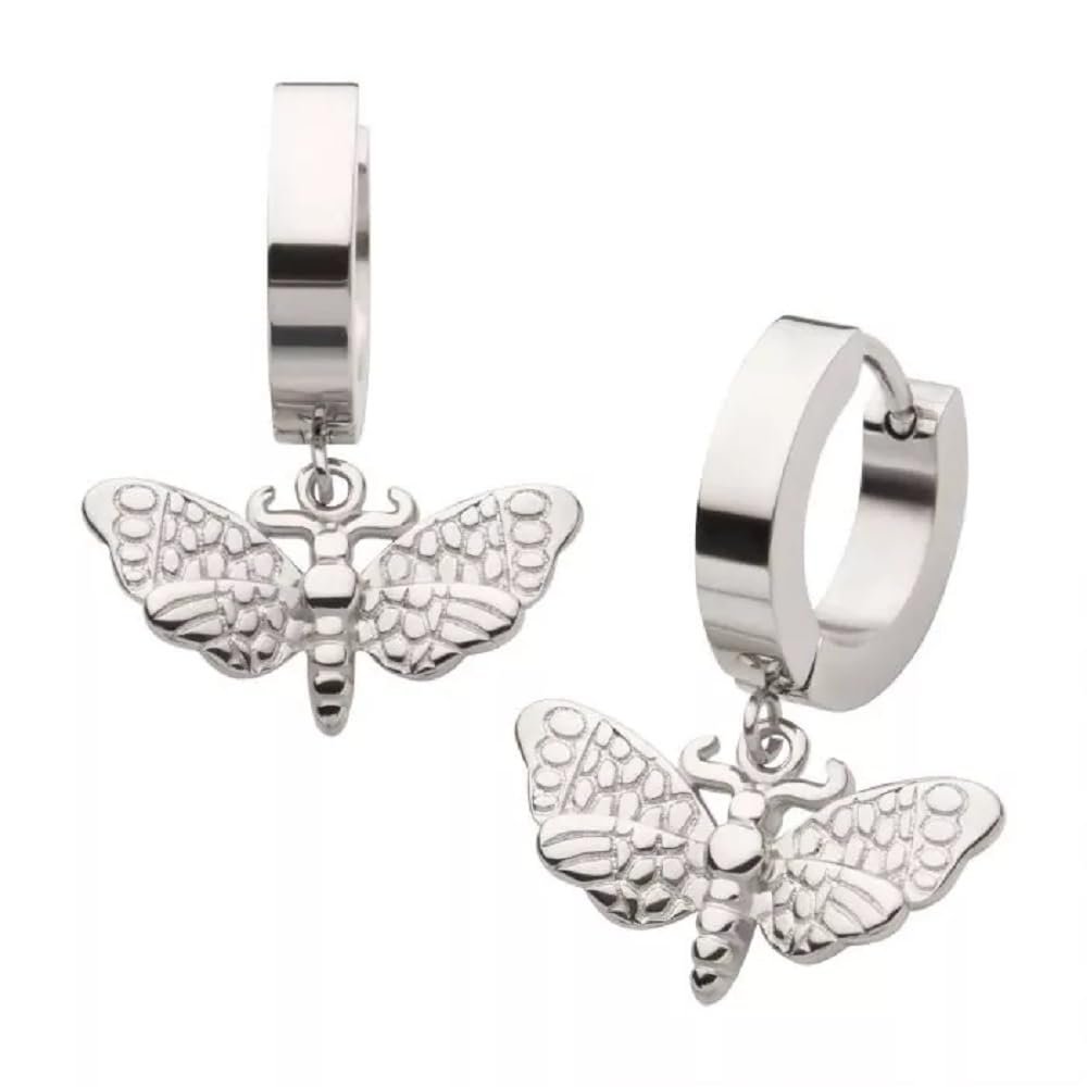 316L Stainless Steel Butterfly Dangling Huggie Hoop Earrings, Sold as a Pair
