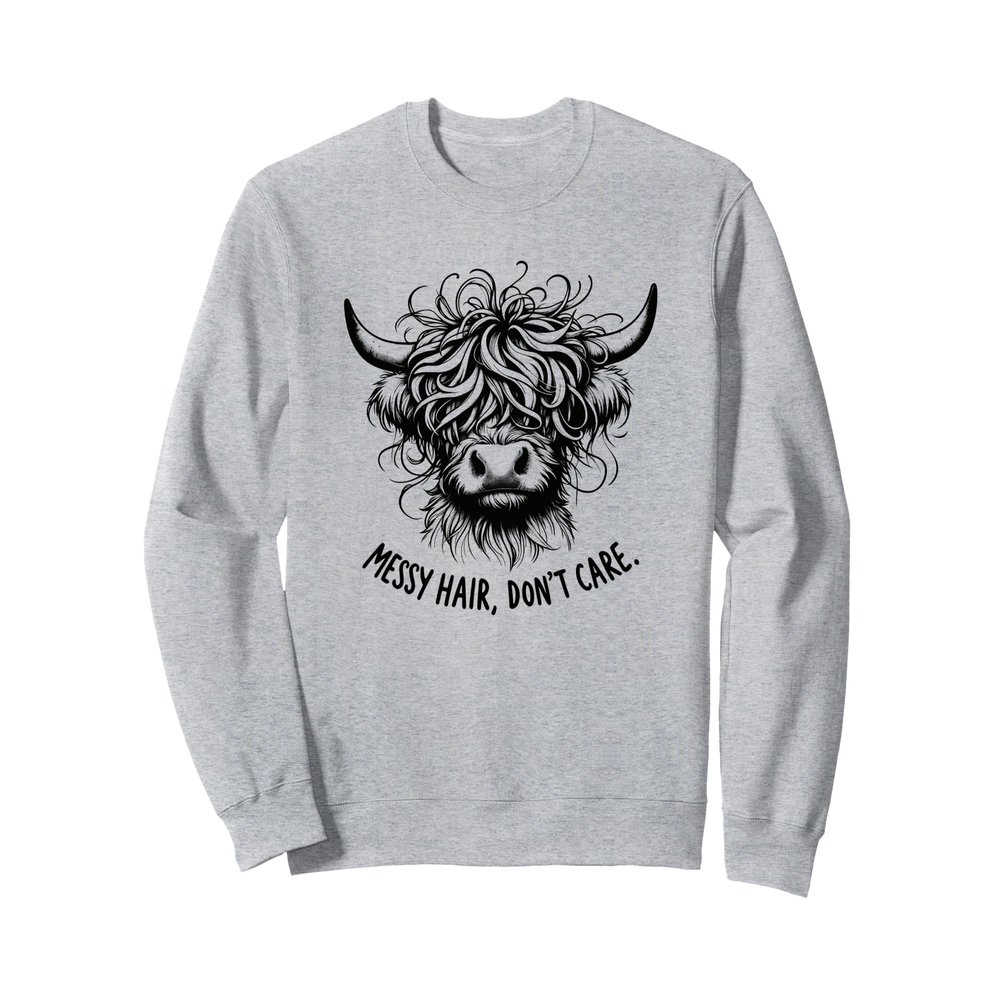 Highland Cow Messy Hair Don't Care Sweatshirt