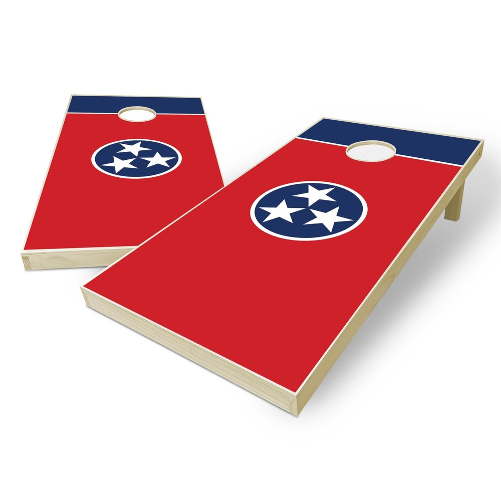 State Flag Solid Wood Regulation Cornhole Set 4 Feet x 2 Feet Includes Set of 8 Bags and Carrying Case with Optional LED Lights and Lamination (Tennessee)