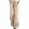 NATHGAM Women Plus Size Cotton Linen Pants Drawstring Elastic Low Waisted Pleated Wide Leg Solid Trousers Daily Casual Pants Beige view 1