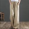 NATHGAM Women Plus Size Cotton Linen Pants Drawstring Elastic Low Waisted Pleated Wide Leg Solid Trousers Daily Casual Pants Beige view 2