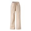 NATHGAM Women Plus Size Cotton Linen Pants Drawstring Elastic Low Waisted Pleated Wide Leg Solid Trousers Daily Casual Pants Beige view 3