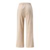 NATHGAM Women Plus Size Cotton Linen Pants Drawstring Elastic Low Waisted Pleated Wide Leg Solid Trousers Daily Casual Pants Beige view 4