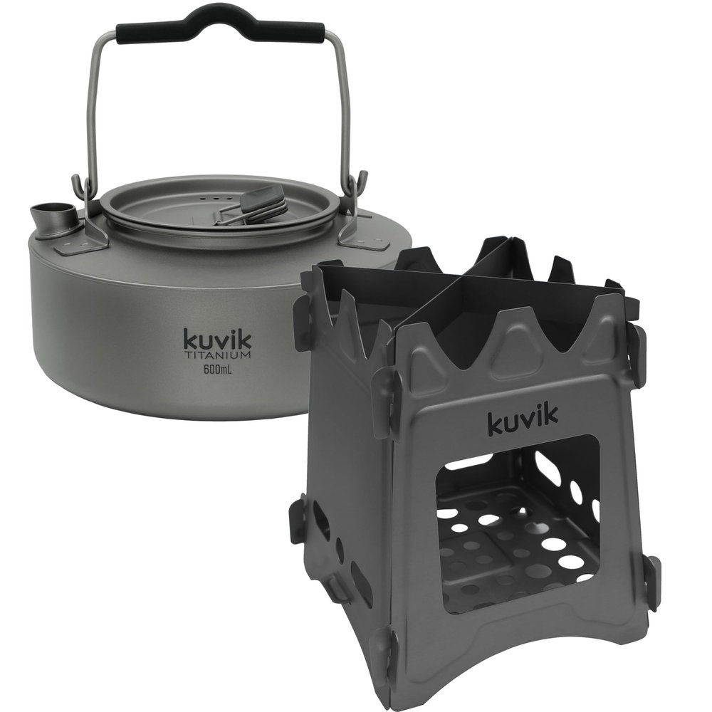 Kuvik 600ml (20.3 oz) Titanium Kettle & Titanium Wood Stove Bundle
