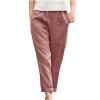 NATHGAM Womens Cotton Linen Trousers Elastic Waist Straight Pants Cropped with Pocket Pants Comfy Streetwear Work Sweatpants Red view 1