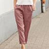 NATHGAM Womens Cotton Linen Trousers Elastic Waist Straight Pants Cropped with Pocket Pants Comfy Streetwear Work Sweatpants Red view 2