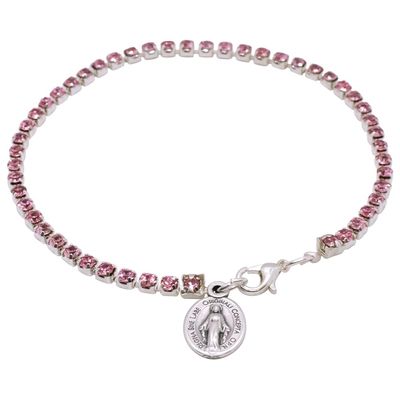 Miraculous Medal Pink Crystal Tennis Bracelet | Catholic Jewelry | Great Religious Gift for First Holy Communion or Confirmation | Christian Wrist Accessory