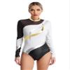 TSSOE Women Mesh Patchwork Gymnastics Leotard Long Sleeves Bodysuit Figure Skating Performance Costume C03 Large view 1