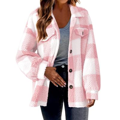 Women Trendy 2024 Flannel Plaid Shacket Casual Long Sleeve Button Down Shirts Plus Size Fall Outfits Cardigan Tunic Top