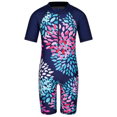 TFJH E Short Sleeve Girls Bathing Suits 1pcs Swimsuits UPF 50+ Rash Guard Suits Beachwear 8-10y Daisy Navy 10A