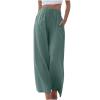 NATHGAM Womens Wide Leg Pants Summer Cotton Linen Pants Lounge High Waist Beach Trouser Pants Lightweight Flowy Pants Pockets Green view 1