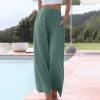 NATHGAM Womens Wide Leg Pants Summer Cotton Linen Pants Lounge High Waist Beach Trouser Pants Lightweight Flowy Pants Pockets Green view 2
