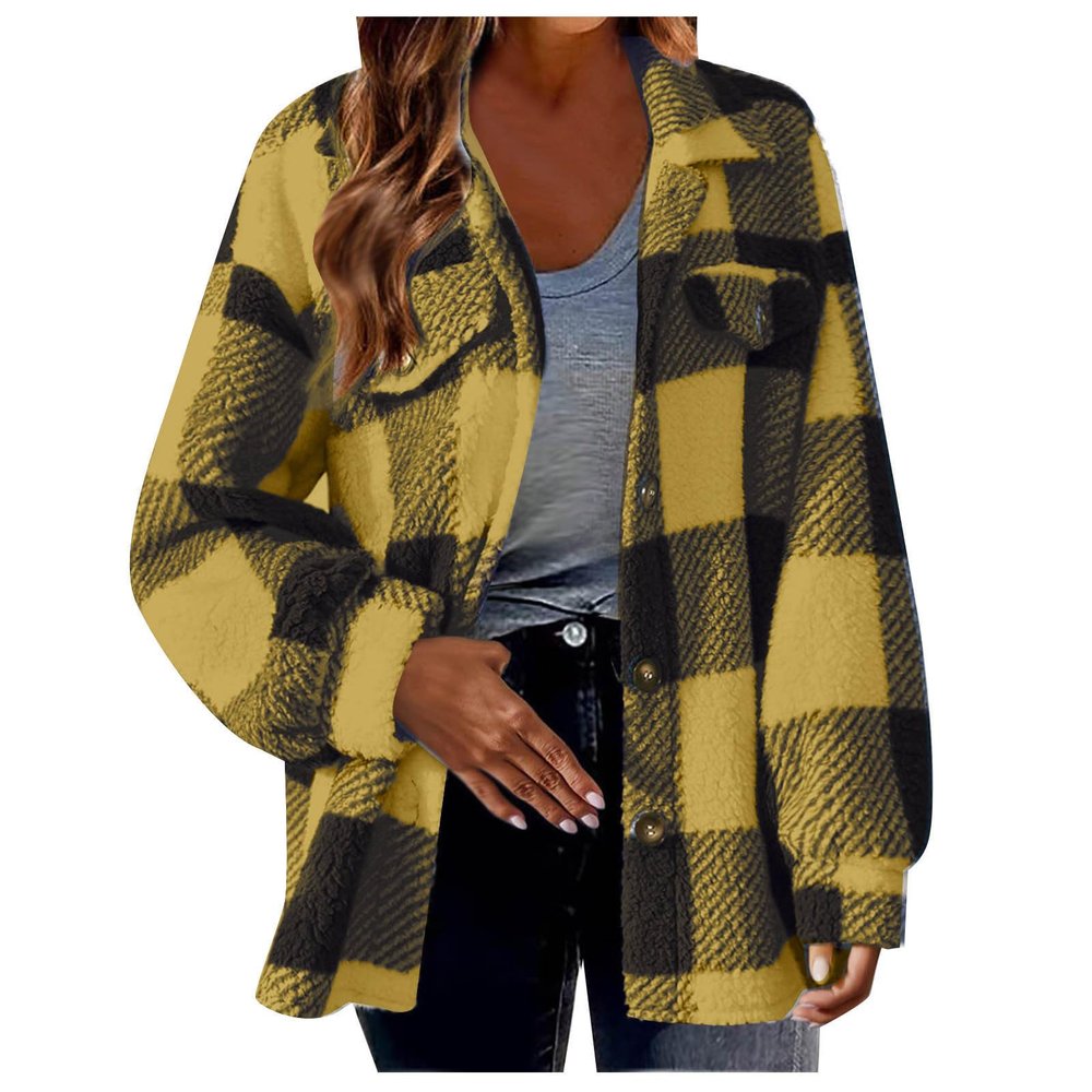 Women Trendy 2024 Flannel Plaid Shacket Casual Long Sleeve Button Down Shirts Plus Size Fall Outfits Cardigan Tunic Top