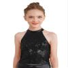 Aislor Girl's Glitter Sequins Jazz Ballet Hip Hop Dance Tank Top Sleeveless Halter Neck Vest Cheerleading Dancewear Black 16 Years view 1