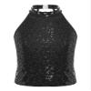 Aislor Girl's Glitter Sequins Jazz Ballet Hip Hop Dance Tank Top Sleeveless Halter Neck Vest Cheerleading Dancewear Black 16 Years view 3