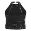 Aislor Girl's Glitter Sequins Jazz Ballet Hip Hop Dance Tank Top Sleeveless Halter Neck Vest Cheerleading Dancewear Black 16 Years view 4