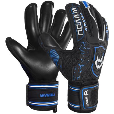 WVVOU Soccer Goalie Gloves for Youth and Adult with 4 Finger Saves, Pro Goalkeeper Gloves, Soccer Gloves with 4+3mm Super Grip Latex Palm (Blackblue2, 7)