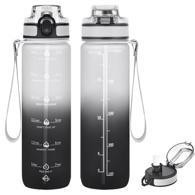 Alwager 32oz Water Bottle with Straw, Motivational Bottle with Time Marker and Strap, BPA Free & Leakproof, Inspirational Water Bottle for Outdoor Sports Office Gym (Set of 1)