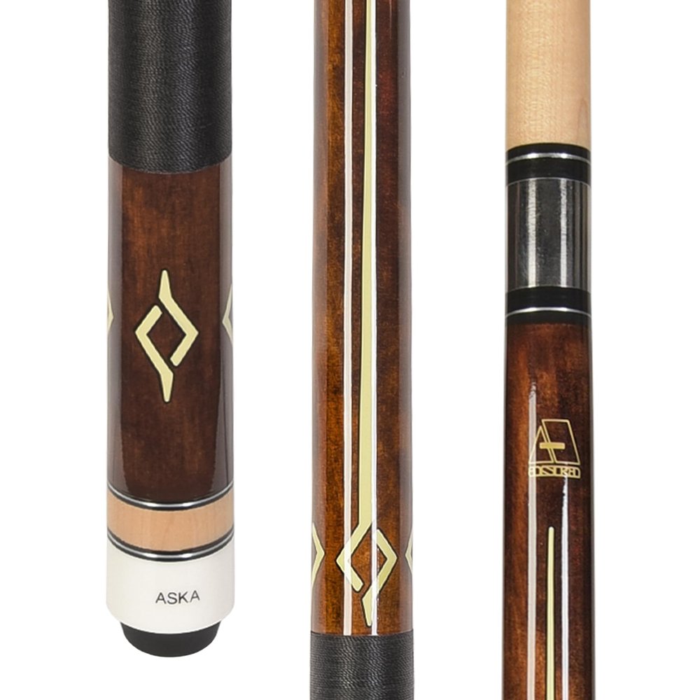 ASKA Billiard Pool Cue Stick, 58", 2pc Construction, Maple Shaft, 13mm Tip, Stainless Steel 5/16x18 Joint. (Brown, 19-Ounce)