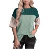 Women Color Block Knitter Short Sleeve Shirts Oversized Tops Fashion Summer Crew Neck Basic Tee Shirts Loose Tunic Tops Light Blue view 1