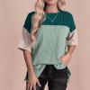 Women Color Block Knitter Short Sleeve Shirts Oversized Tops Fashion Summer Crew Neck Basic Tee Shirts Loose Tunic Tops Light Blue view 2