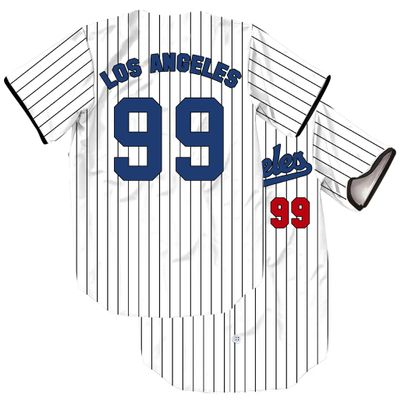 TIFIYA 99 Stripes Baseball Jersey Short Sleeve Button Shirts for Fans T268-White-XL