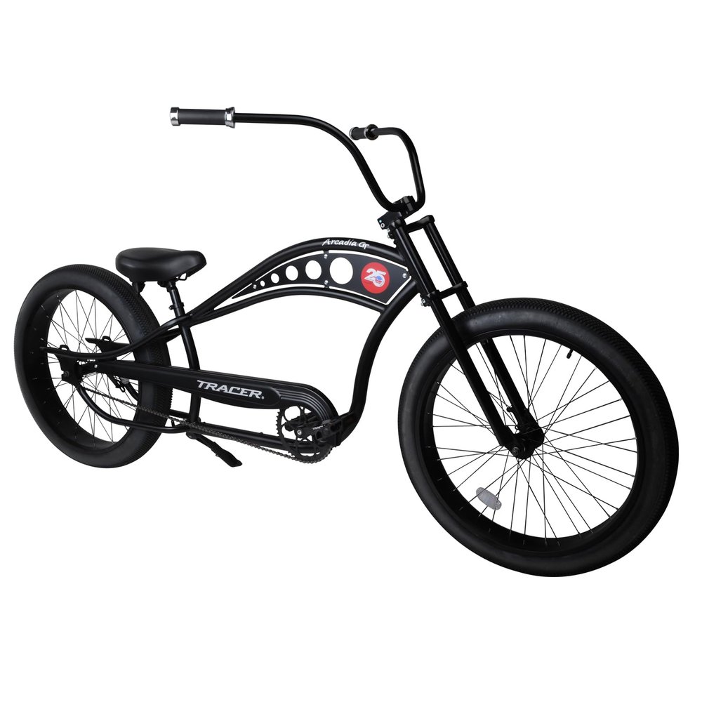 Tracer Fat Tire Beach Cruiser Bike, 26 Inch Stretch Chopper Bicycle for Adult,Single Speed Men Cruiser Bike with Oversized Hi-Ten Stretch Steel Frame,Front Wheel 26 * 3.0,Rear Wheel 26 * 4.0 MBK1