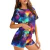 Irisjudy Colorful Galaxy Starry Womens Pajamas Set Two-piece Pj Sets, Color Stars Nebula Short Sleeve Summer Soft Loungewear 2 Piece Pjs Set S-5XL view 3