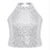 Aislor Girl's Glitter Sequins Jazz Ballet Hip Hop Dance Tank Top Sleeveless Halter Neck Vest Cheerleading Dancewear Silver 6 Years view 3