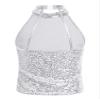 Aislor Girl's Glitter Sequins Jazz Ballet Hip Hop Dance Tank Top Sleeveless Halter Neck Vest Cheerleading Dancewear Silver 6 Years view 4