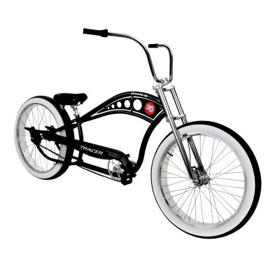 Tracer Fat Tire Beach Cruiser Bike, 26 Inch Stretch Chopper Bicycle for Adult,Single Speed Men Cruiser Bike with Oversized Hi-Ten Stretch Steel Frame,Front Wheel 26 * 3.0,Rear Wheel 26 * 4.0 BK