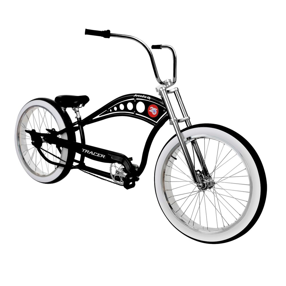 Tracer Fat Tire Beach Cruiser Bike, 26 Inch Stretch Chopper Bicycle for Adult,Single Speed Men Cruiser Bike with Oversized Hi-Ten Stretch Steel Frame,Front Wheel 26 * 3.0,Rear Wheel 26 * 4.0 BK