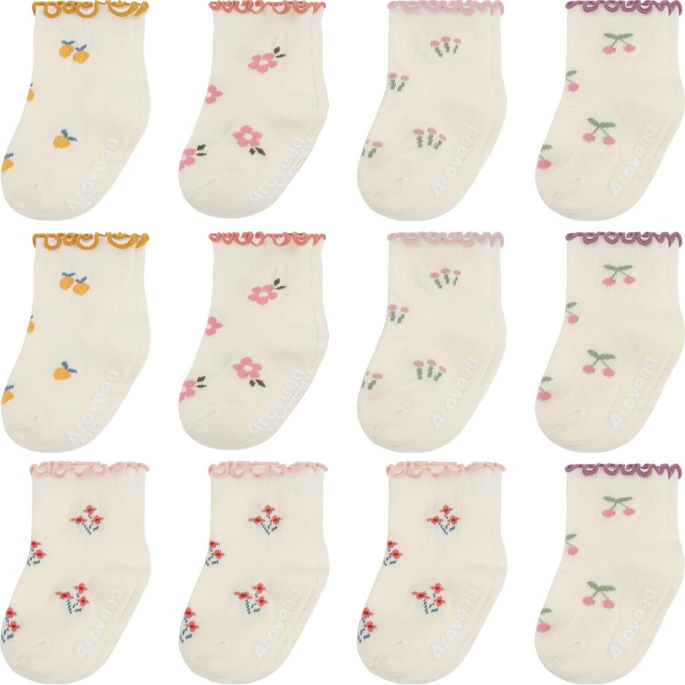 Aroveea Non Slip Grip Ankle Baby Socks 12 Pack for Toddler Boys and Girls Kids,Infant Cute Cotton Baby Socks