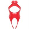 Miutii Womens Faux Leather Hollow Out Stretch Bodycon Tank Leotard Party High Neck Thongs Clubwear Red B XX-Large view 1