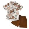 AIMAOMI Toddler Baby Boys Summer Outfits Short Sleeve Button Down Print Shirt with Shorts 2PCS Summer Clothes (Brown, 2-3 Years) view 1
