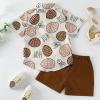 AIMAOMI Toddler Baby Boys Summer Outfits Short Sleeve Button Down Print Shirt with Shorts 2PCS Summer Clothes (Brown, 2-3 Years) view 2
