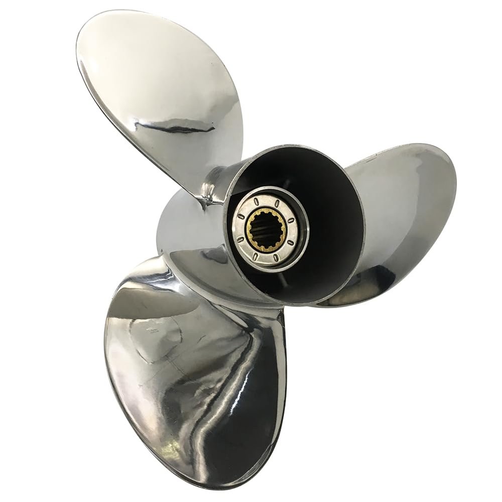 BARDOVEN Propeller 35-65HP 11-1/4X14 Stainless Steel Propeller 13 Tooth SS Prop for Suzuki Outboard, Highly polished surface, SILVER