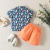 AIMAOMI Toddler Baby Boy Summer Print Shirt Outfits Clothes Short Sleeve Button Down Tops + Shorts Set (Orange, 6-12 Months) view 2