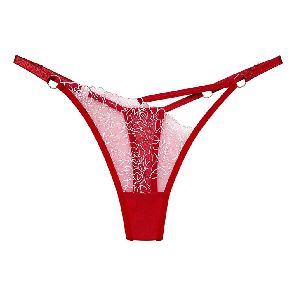 abandi Lace G-String Thongs for Women Adjustable Sexy Low Rise Underwear No Show T-back Thong Panties One Size, Rose Red
