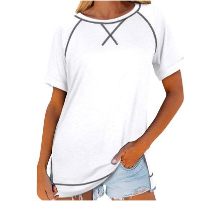 Womens Summer Short Sleeve Shirts Casual Solid Loose Fit Pocket Tunic Tops Lightweight Basic Tee Shirts Blouses Tops White
